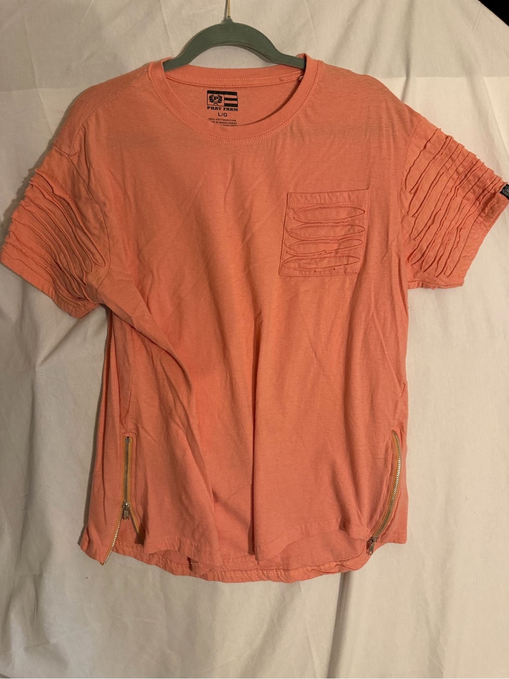#567 Phat Farm Coral Short Sleeve Tee with Zipper Hem Details